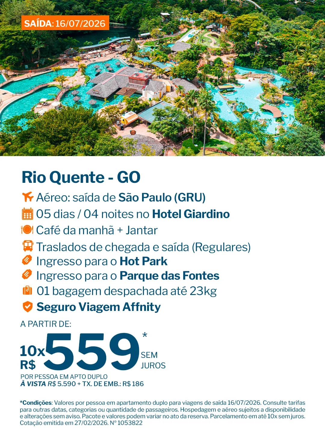 Rio Quente - 4 noites - Hotel Giardino